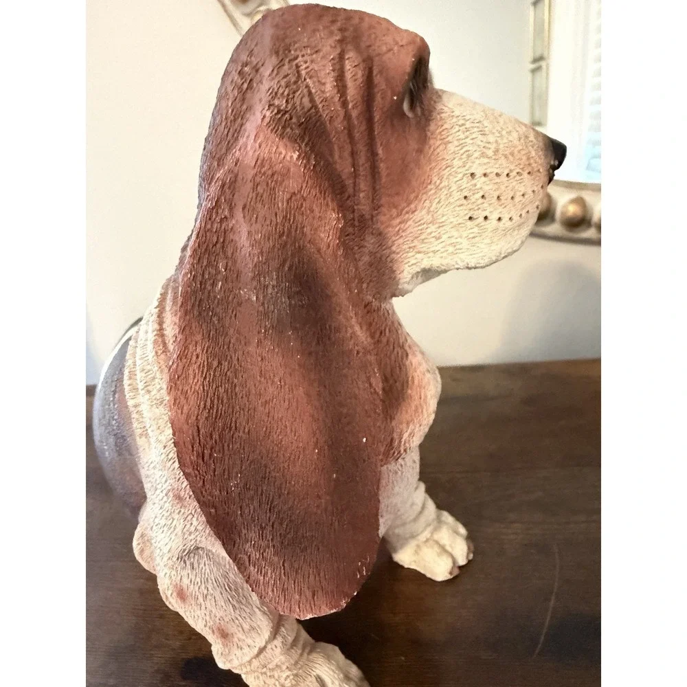 Large Resin Basset Hound Dog Figurine Statue Laying Down Hand Painted 11